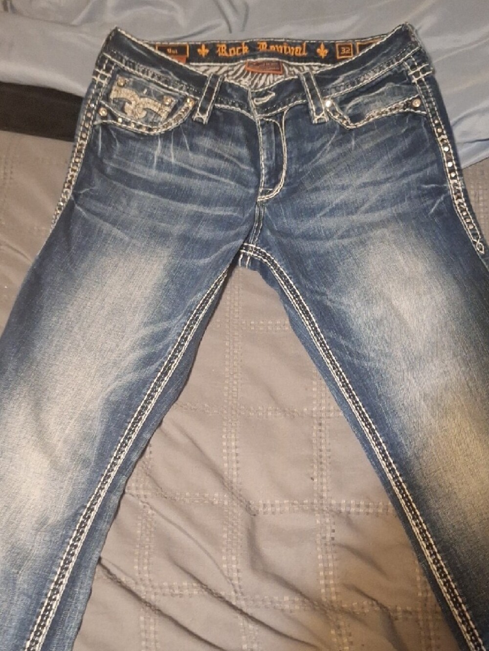 Rock Revival Women's Blue Embellished Pocket "Yui"Skinny Jeans - Picture 3 of 7